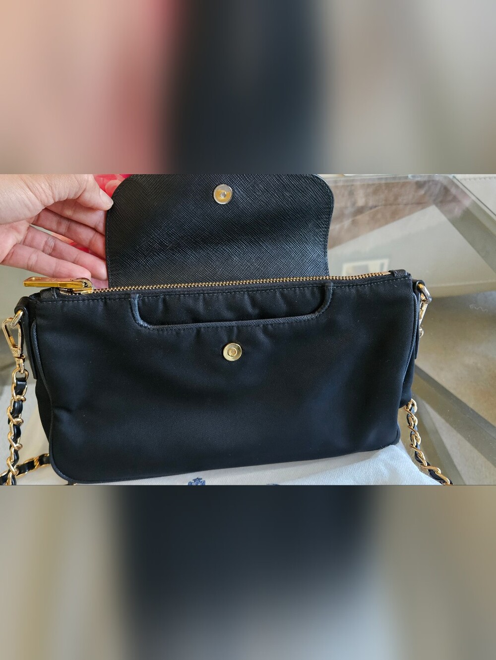 Authentic Prada Tessuto & Saffiano Crossbody Bag / Clutch (Nero/Black) - Picture 4 of 14